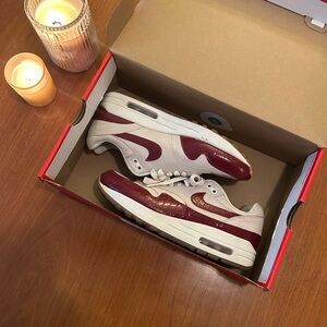 Nike Red and White Air max 1’s